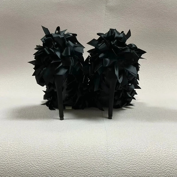 Trendy Black Satan Butterfly Knot High Heel Pumps
