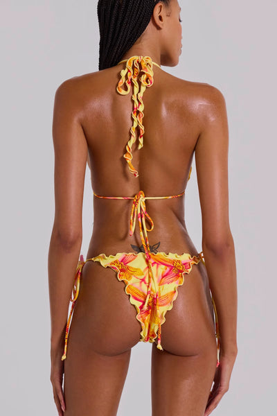 Trendy Hollow Out Floral Print Bikini Set