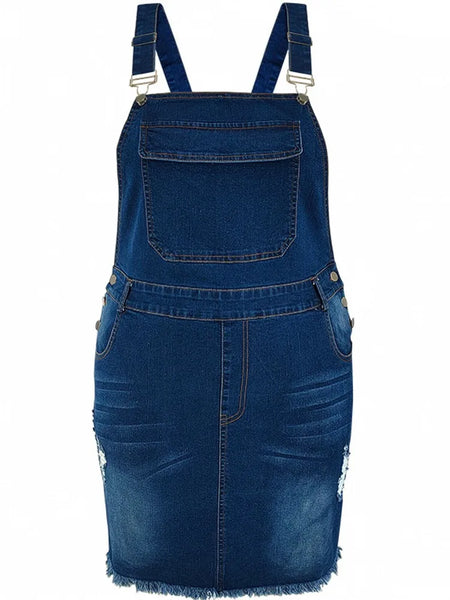 Trendy Plus Size Blue Denim Overall Dress