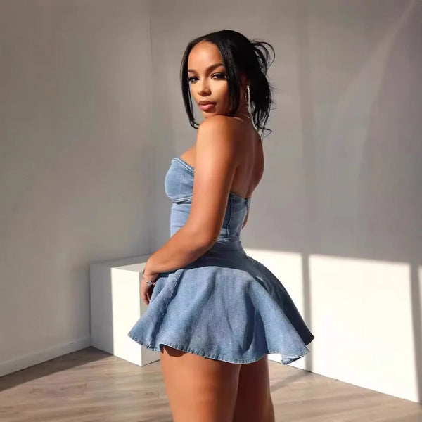 Trendy Denim Heart Shaped Party Dress