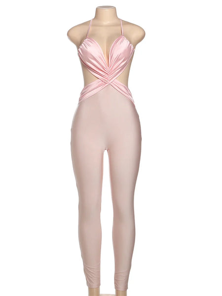 Trendy Backless Bow Tie Halter Crop Jumpsuit