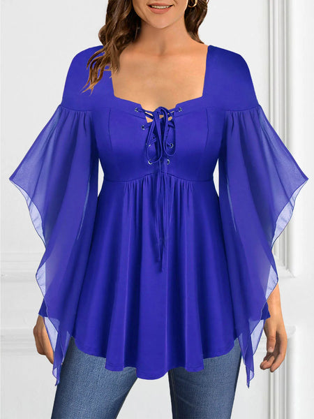 Trendy Chiffon Bandage Pleated Short Sleeve