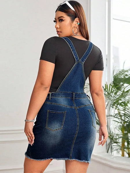 Trendy Plus Size Blue Denim Overall Dress