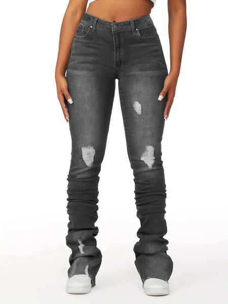 Trendy Ripped Denim Washed Scrounged Jeans