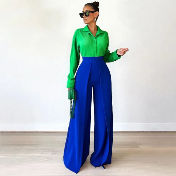 Trendy Wide Leg Asymmetric High Waisted Pants