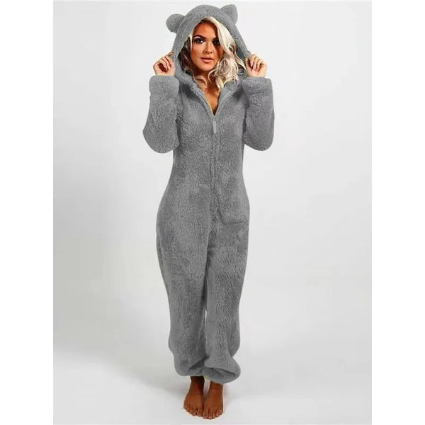 Trendy Plush Jumpsuit Hooded Pajamas
