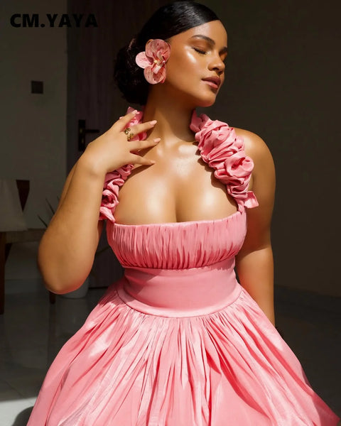 Trendy Ruffle Halter Swing Ball Party Dress