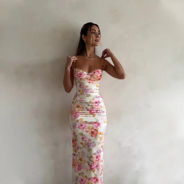 Trendy Floral Maxi Spaghetti Strap Dress