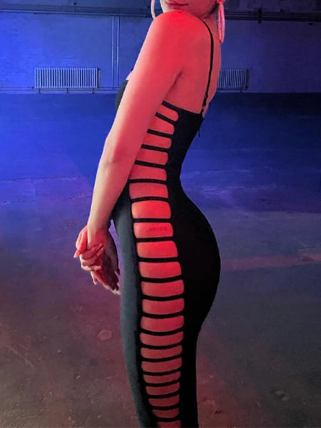 Trendy Hollow Out Sleeveless Black Dress