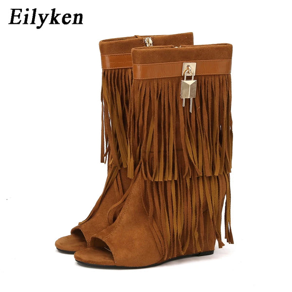 Trendy Fringe Wedge Sandals Open Toe Boots - TrendsetterbyTracy Boutique