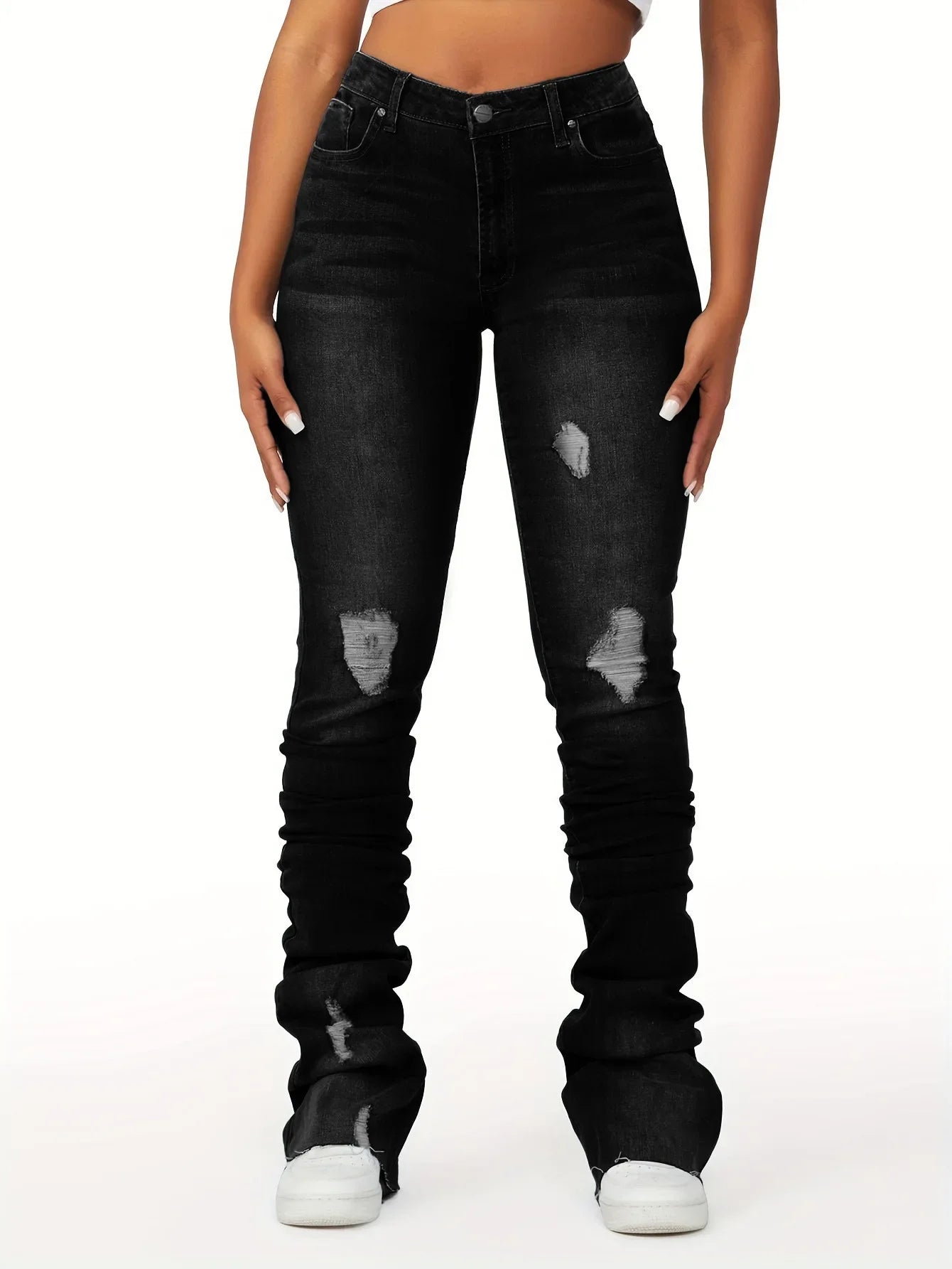 Trendy Ripped Denim Washed Scrounged Jeans