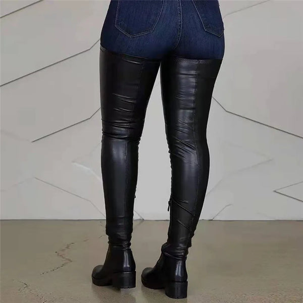 Trendy Fitted Leather Thigh High Heel Boots - TrendsetterbyTracy Boutique