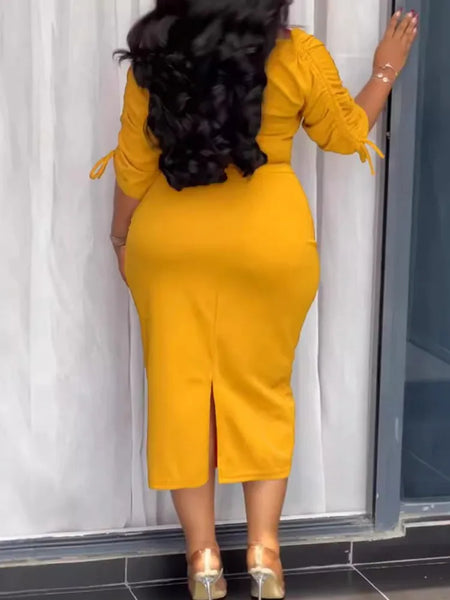 Trendy Rouged Yellow Fitted Dress