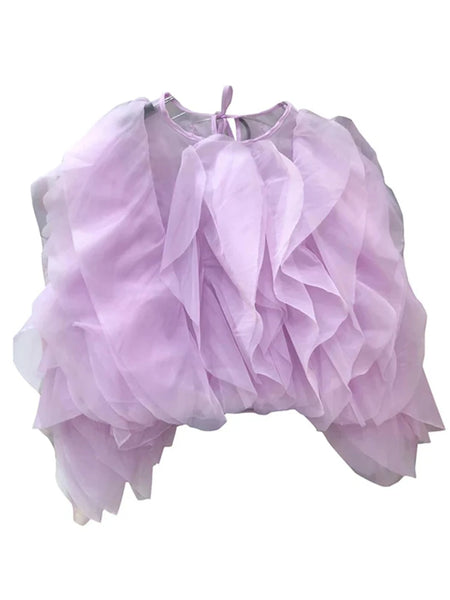 Trendy Lantern Mesh Ruffle Blouse