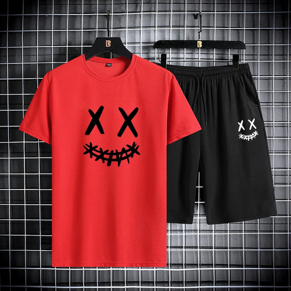 Trendy Men's Short Sleeve Graphic Tee And Shorts Set