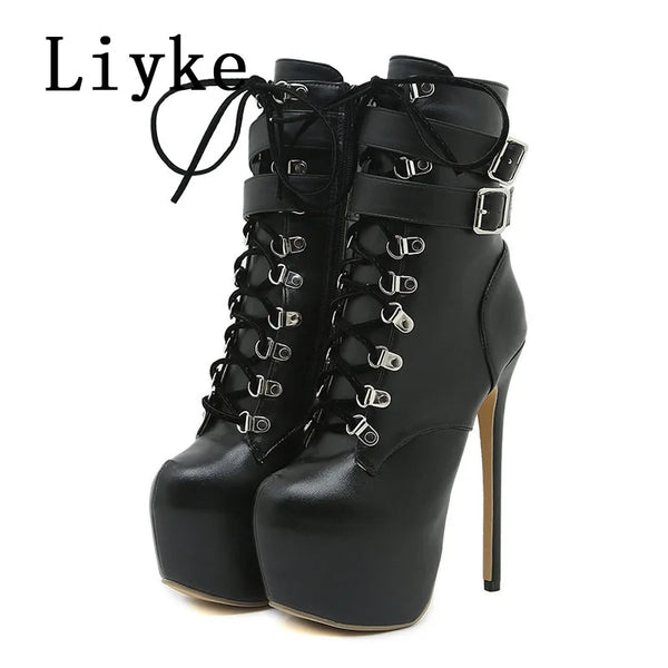 Trendy Platform Lace Up High Heel Boots