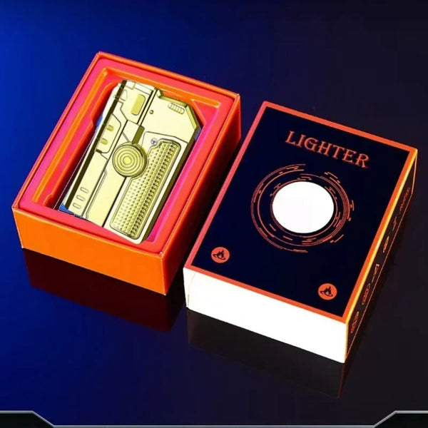Metal Folding Gun Style Inflatable Lighter Windproof Butane Gas Jet Red Flame Gyroscope Lighter with Laser for Men's Small Tool