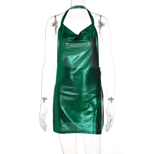 Trendy Short Hanging Backless Party Shimmer Dress