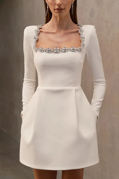 Trendy Velvet Square Beaded Collar Dress