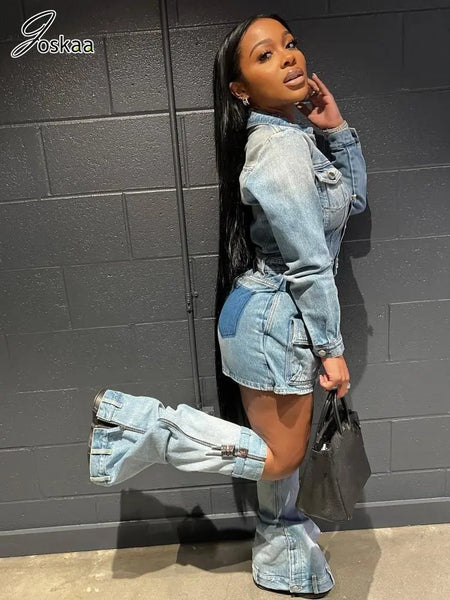 Trendy Denim Mini Dress With Matching Leg Warmers - TrendsetterbyTracy Boutique