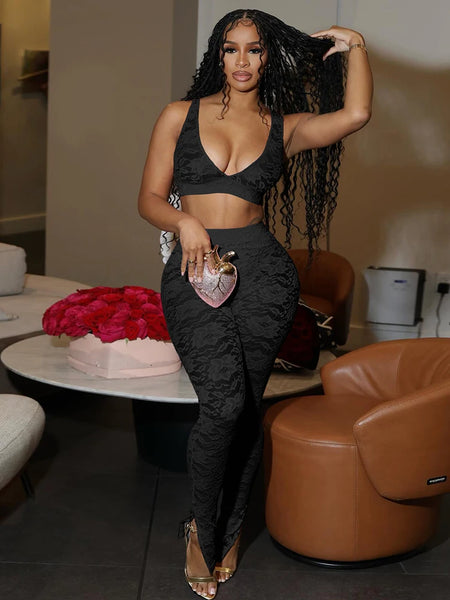 Trendy Lace Crop Top And Bottom Set