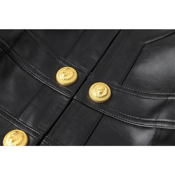 Trendy Black Crop Leather Jacket With Gold Buttons - TrendsetterbyTracy Boutique