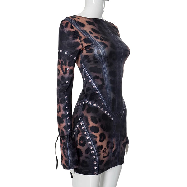 Trendy Mesh Leopard Party Mini Dress