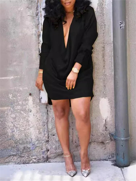 Trendy Hollow Draped Casual Sweater Dress