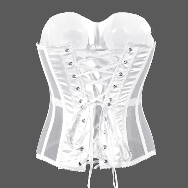 Trendy Satin Hollow Out Mesh Corset