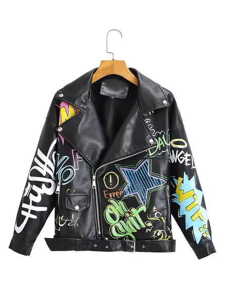 Trendy Print Graffiti Soft Punk Cropped Jacket - TrendsetterbyTracy Boutique