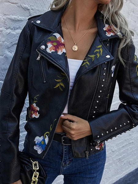 Trendy  Faux Leather Floral Print Jacket - TrendsetterbyTracy Boutique