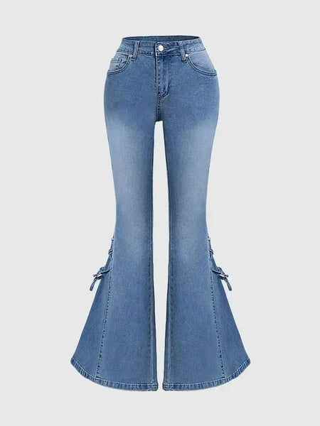 Trendy Tied Bow Flare Denim Pants