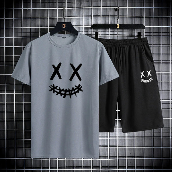 Trendy Men's Short Sleeve Graphic Tee And Shorts Set
