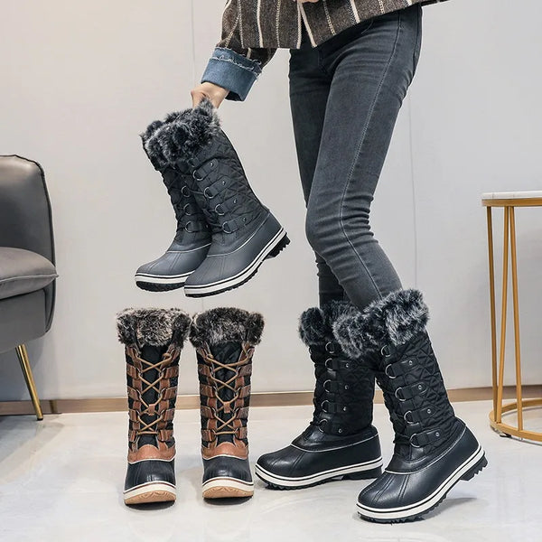Trendy Leather Plush Snow Fur Boots