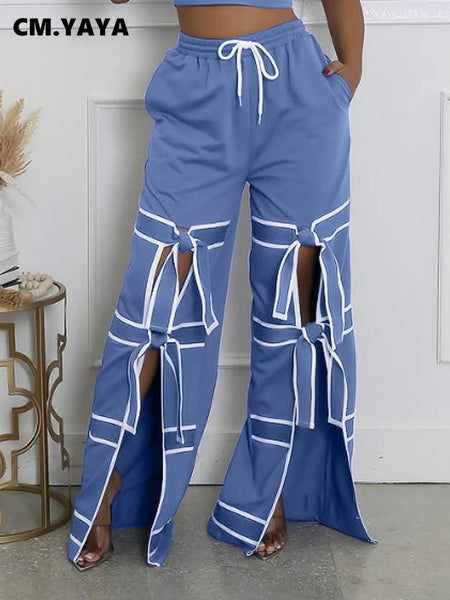Trendy Wide Leg Hollow Out Bow Pants