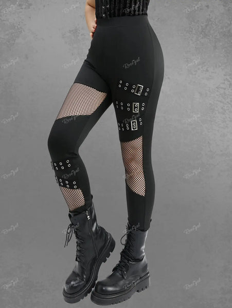 Trendy Gothic Mesh Black Fishnet Jeggings