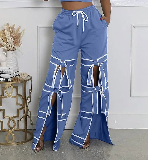 Trendy Wide Leg Hollow Out Bow Pants