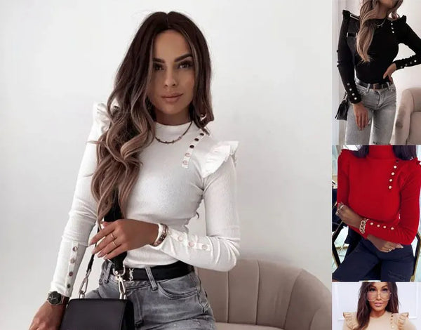 Trendy Button Decor Long Sleeve Knitted Blouse - TrendsetterbyTracy Boutique