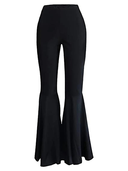 New plus-size women's trendy bell-bottomed trousers knitted fabric solid color trousers in the summer of 2023