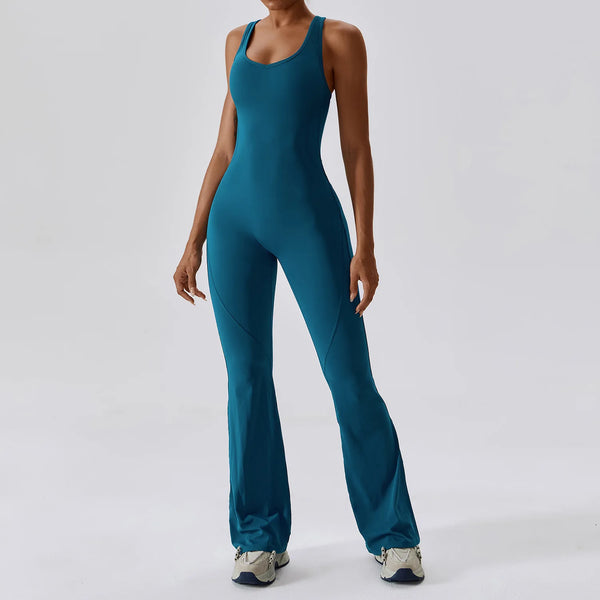 Trendy Solid Yoga Spandex Jumpsuit