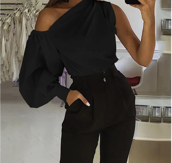 Trendy One Sleeve Halter Loose Blouse
