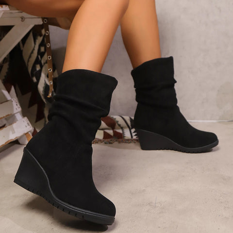 Trendy Casual Suede Wedge Boots