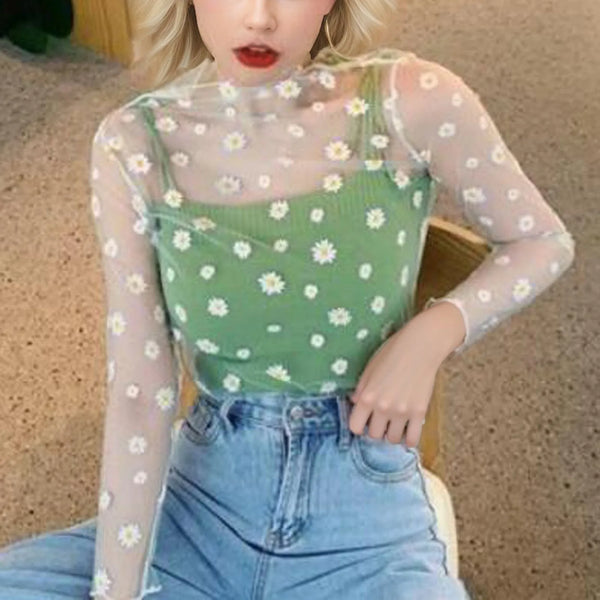 Trendy Sheer Mesh Spaghetti Strap Tank Top