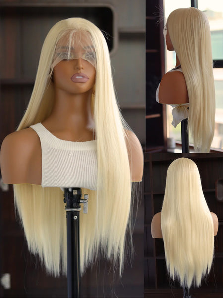 Trendy Platinum Blonde Fiber Hair Straight Lace Wig