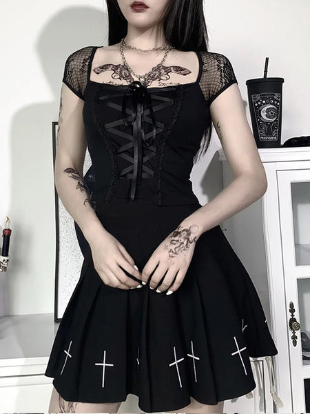 Trendy Bandage Lace Gothic Corset blouse