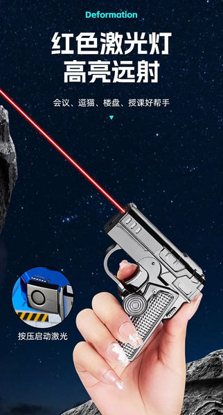 Metal Folding Gun Style Inflatable Lighter Windproof Butane Gas Jet Red Flame Gyroscope Lighter with Laser for Men's Small Tool