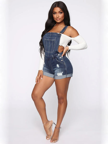 Trendy Ripped Overall Denim Stretch