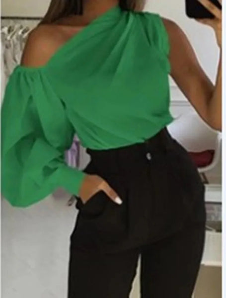 Trendy One Sleeve Halter Loose Blouse