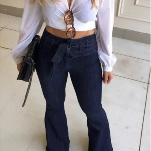 Trendy Solid Color High Waist Flare Pants With Belt - TrendsetterbyTracy Boutique