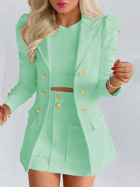 Trendy Two Piece Puff Sleeve Blazer And Skirt Set - TrendsetterbyTracy Boutique